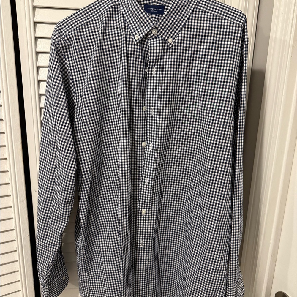 Men's Blue and White Checkered Shirt